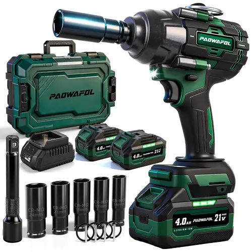 PAOWAFOL 2026 Impact Wrench 900N.m, 1/2" Impact Gun with 2x4.0Ah Battery, 21V Cordless Impact Driver High Torque with 5 Sockets, Pistola Llave De Impacto Brushless for Truck RV Home Car