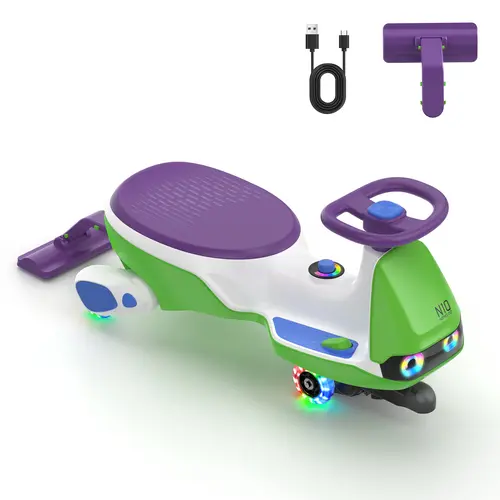 FanttikRide N10 Pro Electric Pedal Wiggle Car - Type-C Rechargeable Battery, 1-Click Detachable Mop, GlideWiz Tech, Anti-Rollover, Flashing Wheels, Bluetooth, RGB Eye Lights, Modern Interactive Design, Mop-Play Cleanup, 150 Lbs Capacity, for Ages 3+