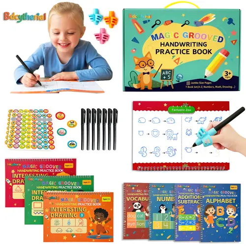 [Mother's Day]2026 New Edition: "Magic Groove" Handwriting Practice Book — Reusable Paper Workbook | Deluxe Gift Box Set  | 2nd Grade Learning Aid | Kindergarten Readiness Tool | Spiral-Bound Notebook & Practice Pen Set | Back-to-School Essential