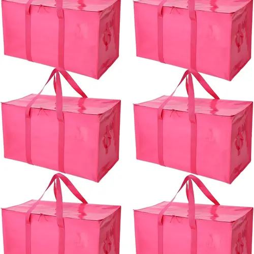 6 Pack Moving Bags Heavy Duty, Extra Large Moving Bags, Moving Supplies, Storage Bags with Handles and Zippers, Waterproof Totes for Storage Space Saving Packaging Shipping and Travel(Pink) summerwins,summerwins Durable Plastic Organizers, Zipper Pouches,