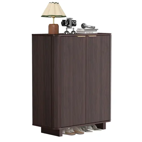 Giratree Fluted Entryway Shoe Storage Cabinet with Doors, 5 Tier 39'' Tall Freestanding Modern Shoe Rack Organizer Cabinet with 3 Adjustable Shelves for Hallway, Foyer, Entrance