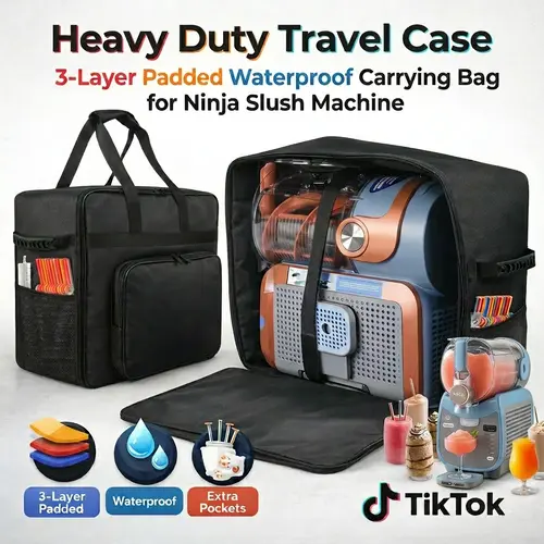 Durable Travel Bag - Heavy-Duty 3-Layer Padded Waterproof Carrying Case for SLUSHi Max FS605, Portable Home Organizer Storage Bag with Pockets for Cups & Straws (Summer Vibes)