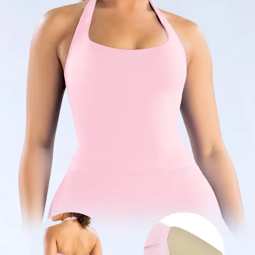 1/2/3 Pcs Women's Yoga Halter Neck Tank Top with Removable Pads, Three-Layer Seamless Backless Tank Tops, Casual Solid Color Soft All Seasons Wear, Athletic Top, Backless Gym Activewear, Casual Sporty Top, Exercise Activewear