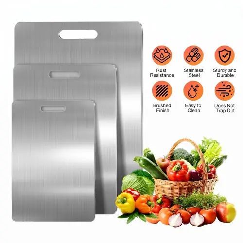 Stainless Steel Cutting Board Set (3-Piece S+M+L), Food-Grade Metal Chopping Boards for Meat & Vegetables, Ultrathin Sturdy Rust-Resistant Edge-Smoothed Kitchen Supplies for Home Daily Prep, Portable Easy to Clean #DealsForYouDays, Modern Chopping Boards