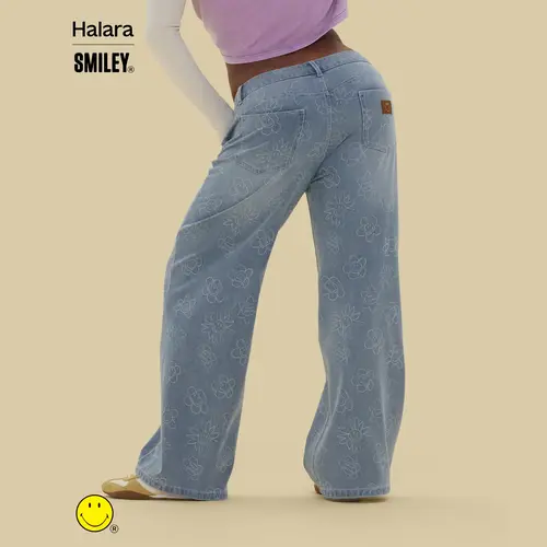 Halara X Smiley Halara Flex Asymmetric Low Rise Baggy Wide Leg Washed Casual Jeans with Pockets #BackToSchool