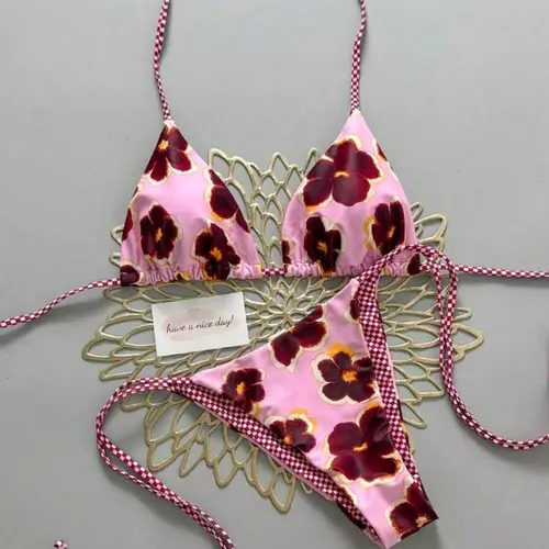 Women's Two-Piece Swimsuit Set, Floral Print Summer Bikini, Floral Bathing Suits, Vacation Beach Wear, Floral Print Swimwear, Comfortable Slim Fit, Sexy Tie Back, Ditsy Floral Pattern, Ideal for Pool Parties, Bikini Sets, Floral Print Swimsuits