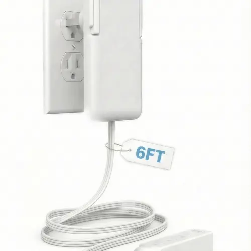Patented Ultra-Thin Outlet Concealer with Cord Concealer Kit, Flat Extension Cord with Multi Outlets Power Strip, Ideal for Home Improvement, Hide Bulky and Messy Cords