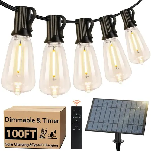 MATULSA Waterproof Solar Outdoor String Lights, Energy Saving String Lights with Shatterproof ST38 LED Bulbs Great for Mood Setting, Easy Assemble Patio Hanging Lights for Backyard Garden Party, 60/100/120/150/200Ft Available.