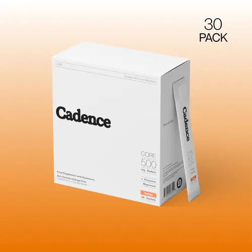 Cadence Performance Core Hydration Orange Electrolyte Powder Mix Sachets - 30 Portable Sugar-Free Dietary Packets, 150g Natural Daily Supplement with Magnesium, Salts, Minerals for Body Hydration
