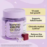 Lemme Grow Hair Growth Booster Soft Chews w/Vitamins for Women and Men with Clinically Studied Lustriva and Biotin, Promotes Thicker, Fuller, Stronger Hair, Mixed Berry, 30 Day Supply