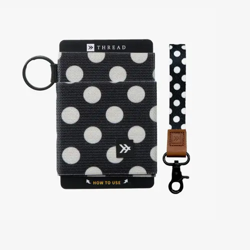 Thread Wallets Women's Polyester Wristlet Lanyard Keychain & Slim Profile Elastic Fit Wallet Bundle with Clasp, 2-8 Card Hold