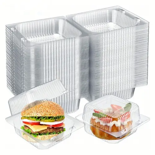 10/20/50pcs Transparent Plastic Square Hinge Food Storage Container with Lid, Airtight Leak Proof Durable Shell, Suitable for Hamburgers Cakes Sandwiches Pasta Fruits, Lunch Container, Leakproof Food Containers, Airtight Sealed Container