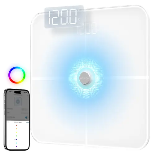 Alcedo Smart Scale for Body Weight – 7-Color Glowing Bluetooth Bathroom Scale with Body Fat & BMI Monitor, Body Composition Analysis, and Smartphone App