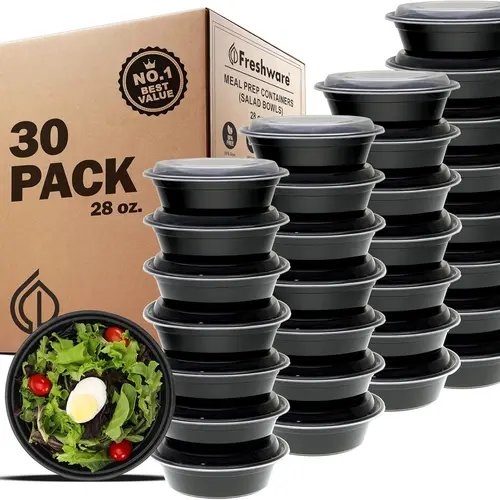 FRESHWARE 28oz Durable Solid Plastic Airtight Food Storage Containers (30 Pieces) - Reusable Lids, BPA-Free, Food-Grade, Microwave/Dishwasher/Freezer Safe, Stackable for Fridge Organization, Packing Lunch for Kids, Back To School Haul