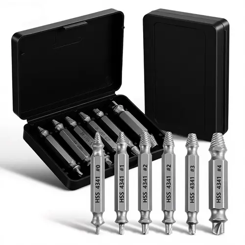 Stripped Broken Screw Remover, 6 Counts Drill Tool Set Easy Out Bolt Extractor, Double Head Design Damaged Screw Extractor Set, All-purpose HSS 4341 Extractor Remover Kit for Repair, Gifts for Men Tool Kit Set