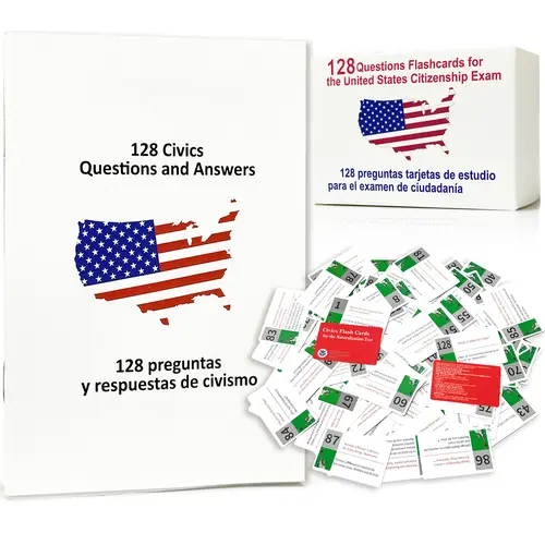 STICQUE Portable US Citizenship Flash Cards 2026, with 128 Civics Questions and English Literacy Content for Naturalization Test