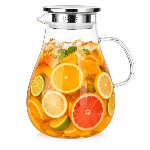 YUNCANG 84 FL OZ Borosilicate Glass Pitcher with Lid and Handle - 2.5L BPA-Free Fridge Jugs for Cold Brew Ready Drinks, Kitchens, Bars