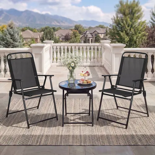 VOWNER 3 Piece Outdoor Patio Furniture Set,Camping & Garden Set with Ergonomic Back Support, Breathable Texilene Fabric, Easy Folding Design #SohoChic