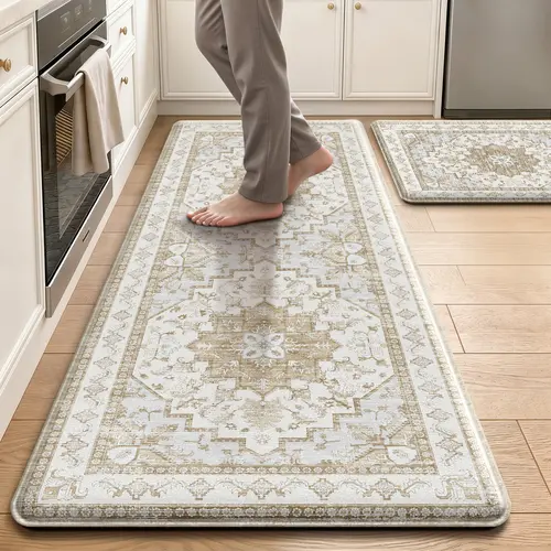 Tyrot 2-Piece Anti-Fatigue Kitchen Rug Set - Waterproof, Non-Slip Cushioned PVC Floor Mats (17.3"x47"+17.3"x28") for Sink, Indoor Kitchen & Room Decor,back to school,dorm essentials,home decor,home essentials