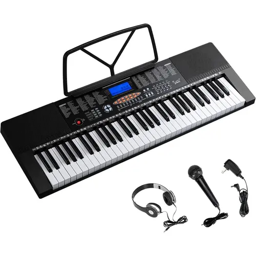 GLARRY 61-Key Portable Electronic Piano Keyboard with LCD Screen, Microphone, Headphones, Sheet Stand, Power Supply, 3 Teaching Modes, Built-In Speakers, Dual Keyboard Functionality