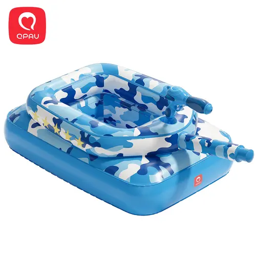 QPAU Kids 3-9 Years Old Tank Pool Float with Water Cannon, 0.35mm Extra Thick Inflatable Pool Toys for Boys Girls Ages 3-6, Heavy Duty Pool Floats with Cushioned Seat for Summer Water Battle, Blue/ Pink,