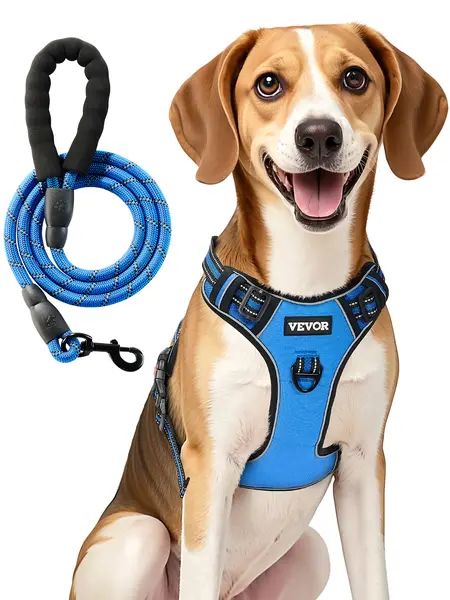 【FathersDayGift】VEVOR Dog Harness for Large Dogs, No Pull Adjustable Dog Vest Pet Harness, with 5ft Leash, Handle, Metal Rings, Buckles, Reflective Stitching 600D Oxford Fabric, for Training, Walking, and Hiking
