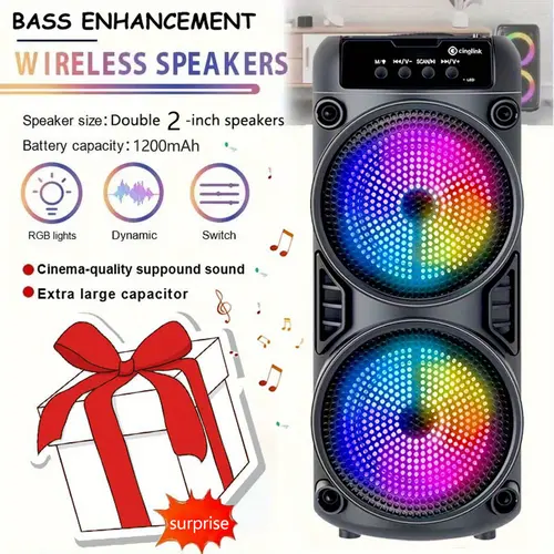 Portable Bluetooth Speaker with LED Lights - Mini Compact Rechargeable Device with USB Type-C Port, TF Card Slot, Wireless Pairing for Outdoor Activities, Party Vibes, Outdoor Wireless Speakers,back to school,back to school haul