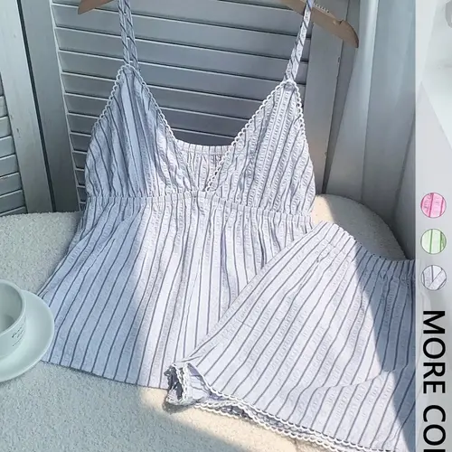Women's Striped Halter Top and Loose Shorts Matching Set, Casual Chic Everyday Comfortable Breathable 2-Piece Summer Beach Vacation Outfit Beachwear