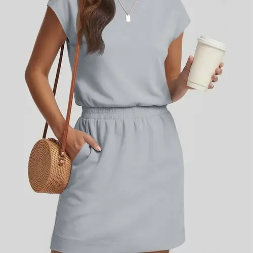 Fisoew Women’s Casual Crewneck T-Shirt Dress – Loose Fit Short Sleeve Mini Dress with Pockets | Summer Basic Lounge Outfit SummerVibes (S-2XL),summeroutfits,vacationoutfits,beachoutfits