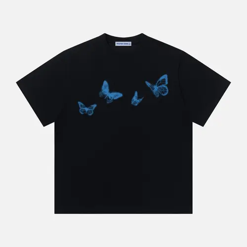 Aelfric Eden Blurring Butterfly Print Tee Oversized Fit Blurring Butterfly Graphic Psychedelic Print Y2K Unisex Streetwear Top