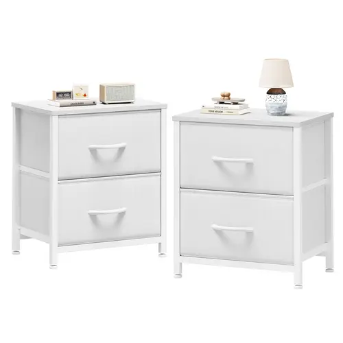 Sweetcrispy Nightstand Cabinet with 2 Fabric Drawers - Small Indoor Bedroom Furniture, Side Table, End Table