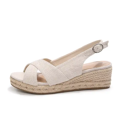 Women's Mysoft Low Wedge Sandals - Stable Low Platform, Open Toe, Ankle Slingback Strap, Criss Cross Slip-On, Casual Wear Summer Walking Footwear tiktokshopbacktoschool, Wedges,back to school,back to school haul