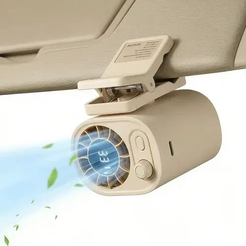 Car Clip-On Fan with LED Display, 360° Rotation, 100-Speed Stepless Adjustment, USB Rechargeable 1800mAh Battery, Charging Button, Portable USB Handheld Fan for Outdoor Use (Note: No Cooling Function), Portable Fans