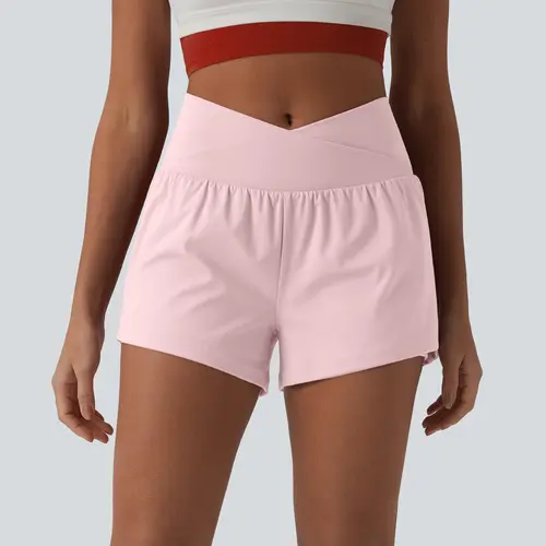 Halara SoftlyZero™ Airy Crossover High Waisted 2-in-1 InstantCool Yoga Shorts 3'' with Pockets