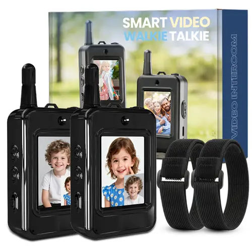 Kids' 2-Pack Rechargeable Wireless Video Walkie Talkies - Handheld Remote Intercom with Batteries, Indoor/Outdoor Fun from Home to Yard Family Games, Camping Hiking Toys, Birthday Gifts for Ages 3-12, Black