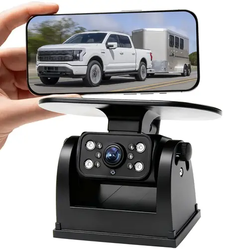 WiFi Magnetic Solar Backup Camera 10500mAh Rechargeable Battery Wireless for Truck RV Trailer Car Easy Hitching Gooseneck Horse Boat Travel Trailer Fifth Wheels RV Camper Reverse for iPhone iPad Android Metal Digital Mount Safety Waterproof