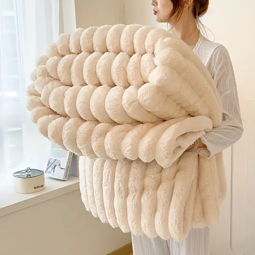 【backtoschool】ROSEKIND Traditional Striped Cozy Flannel Throw - Ultra Soft High-Texture Flannel Blanket for Dorm Room Inspo & Girl Room Decor - Warm All-Season Home Office Use