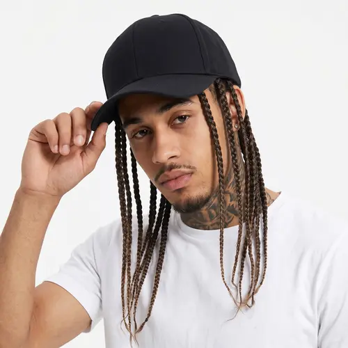 Unisex Punk Wide-Brim Baseball Cap with Braided Dread Wig, Adjustable Snapback, High-Temperature Fiber, 35.05cm/44.96cm Length, Black/Brown, Adults' Unisex Street Fit Spring Autumn Motorcycle Sun Hat, Sports & Outdoor Accessory