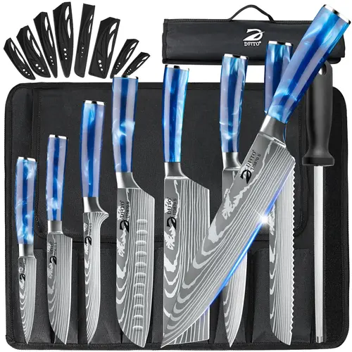 MDHAND Chef's Knife Stainless Steel Japanese Damascus Pattern, High Carbon Kitchen Knife Set with Roll Bag, Professional Kitchenware#DealsForYouDays