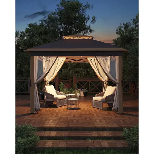 Easy Setup 11x11ft Pop Up Outdoor Gazebo Tent – Water & UV Resistant Patio Canopy Shelter with Mosquito Netting, Heavy Duty Frame, Mesh Screen, 4 Ropes, 8 Stakes, 4 Sandbags & Wheeled Storage Bag for Backyard, Garden