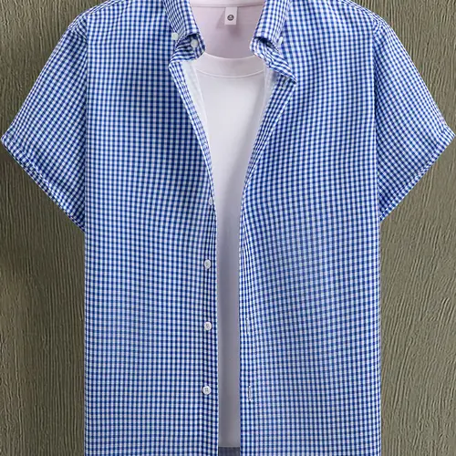 Men’s American-Style Heavyweight Short-Sleeve Cotton Shirt, Summer Casual, Turn-Down Collar, Pocketed, White