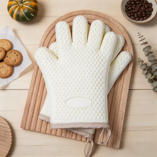 Liquid Silicone Oven Mitts Pair - Heatproof (572°F) Anti-Slip Waterproof Full Grip Fingered Gloves for Baking, Grill Pot Handling - Heat Resistance Kitchen Bakeware Gloves for Home Cooks, Home Kitchen, Anti-Slip Waterproof Oven Mitts