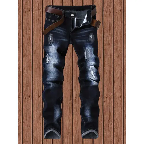 Men's Straight Leg Jeans with Embroidery Design, Comfortable Casual Pants for Daily Wear, Stylish Fashion Bottoms Suitable All Seasons
