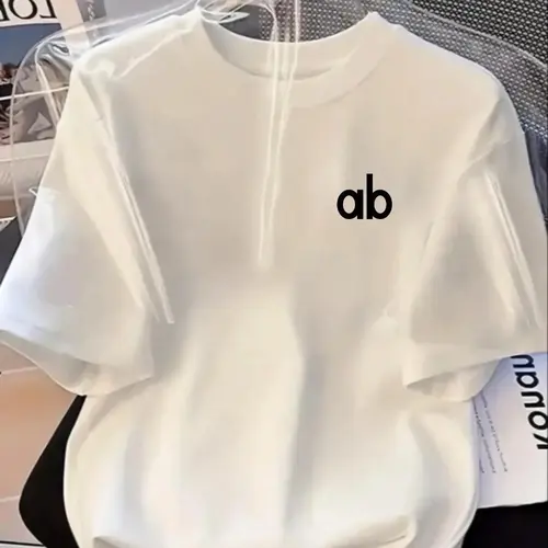 Women's Summer Spring New Ab Letter Print Round Neck T-Shirt, Loose Fit Slimming, Casual Comfortable Breathable, Perfect for Daily Wear