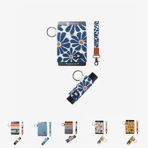Thread Wallets Women's Everyday Essentials Bundle - Slim Elastic EDC Style Easy Access Short Wallet, Card Holder Attachment, Wristlet Keychain, Chapstick Holder Keychain, Edc Style Women's Wallets