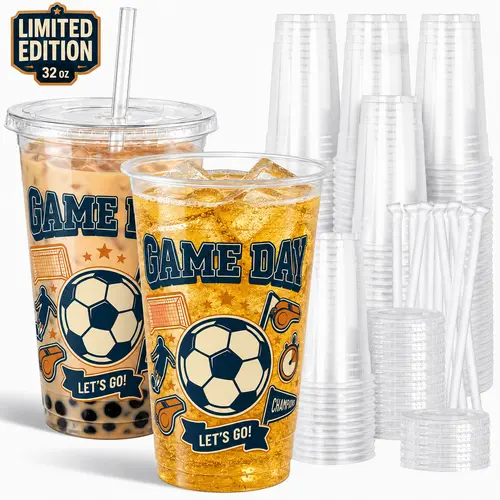50 Sets Thick 32oz Disposable Leak-Proof Plastic Cups with Lids and Straws, BPA-Free To-Go Cups for Iced Coffee, Parties & Takeaway Drinks