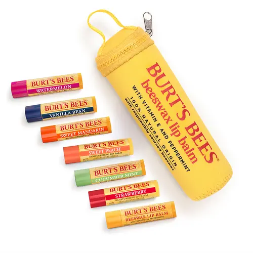 Burt's Bees Lip Balm Set with Exclusive Pouch - includes 7 moisturizing lip balms