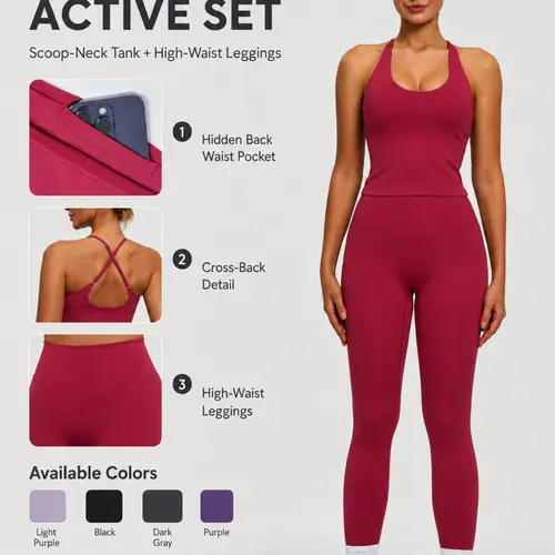 Women's 2 Piece Workout Set, Padded Halter Neck Tank Top & High Waisted Leggings with Hidden Back Pocket, All Seasons, Sportswear Set, Gym Sets, Fitness Outfits, Yoga Activewear
