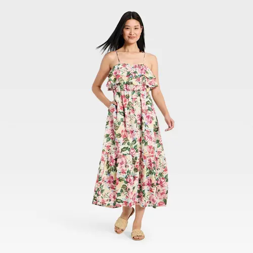 Women's Sleeveless Ruffle Maxi A-Line Dress - A