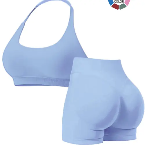 Women's Halter Neck Sports Bra & High Waist Shorts Set, Seamless Slim Fit Workout, High Stretch Activewear, Breathable Quick Dry for Yoga Running Casual Wear, Yoga Sets